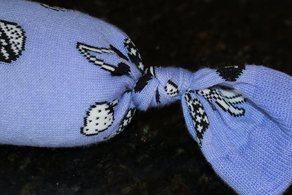 heated rice sock - tie a knot